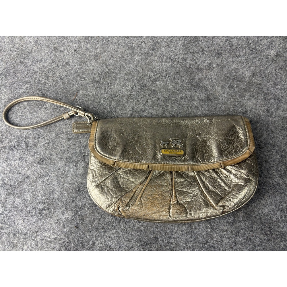 Coach Madison‎ Wristlet Women Small Gold Metallic Leather Pleated 43403